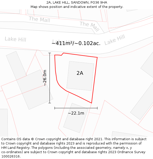 2A, LAKE HILL, SANDOWN, PO36 9HA: Plot and title map