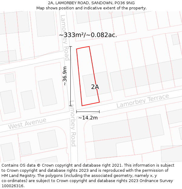 2A, LAMORBEY ROAD, SANDOWN, PO36 9NG: Plot and title map