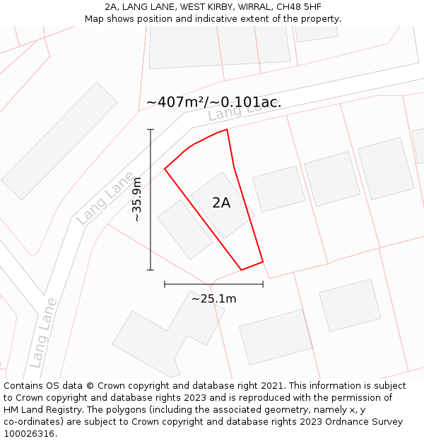 2A, LANG LANE, WEST KIRBY, WIRRAL, CH48 5HF: Plot and title map