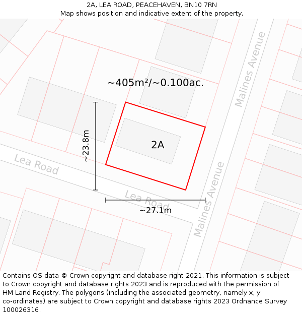 2A, LEA ROAD, PEACEHAVEN, BN10 7RN: Plot and title map