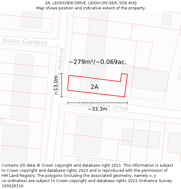 2A, LEIGHVIEW DRIVE, LEIGH-ON-SEA, SS9 4HQ: Plot and title map