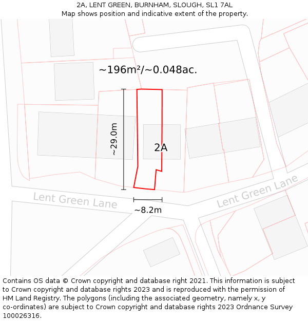 2A, LENT GREEN, BURNHAM, SLOUGH, SL1 7AL: Plot and title map