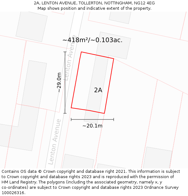 2A, LENTON AVENUE, TOLLERTON, NOTTINGHAM, NG12 4EG: Plot and title map