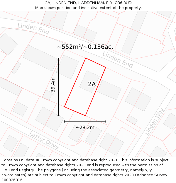 2A, LINDEN END, HADDENHAM, ELY, CB6 3UD: Plot and title map