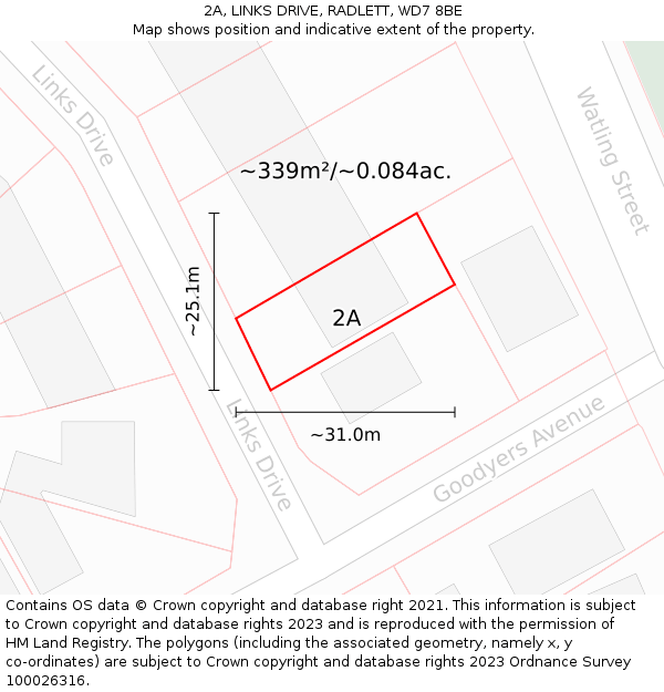 2A, LINKS DRIVE, RADLETT, WD7 8BE: Plot and title map