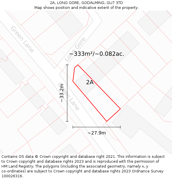 2A, LONG GORE, GODALMING, GU7 3TD: Plot and title map