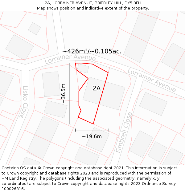 2A, LORRAINER AVENUE, BRIERLEY HILL, DY5 3FH: Plot and title map