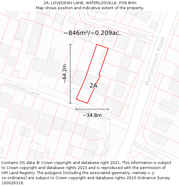 2A, LOVEDEAN LANE, WATERLOOVILLE, PO8 8HH: Plot and title map