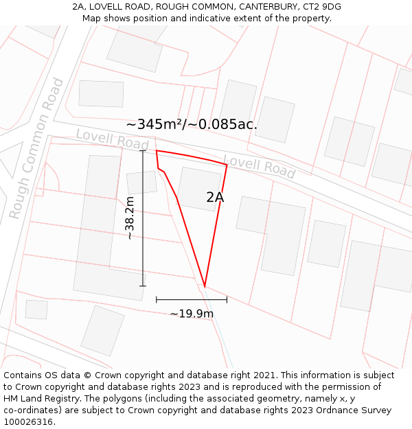 2A, LOVELL ROAD, ROUGH COMMON, CANTERBURY, CT2 9DG: Plot and title map