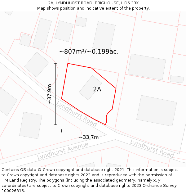 2A, LYNDHURST ROAD, BRIGHOUSE, HD6 3RX: Plot and title map