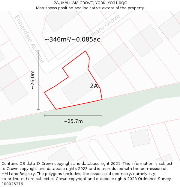 2A, MALHAM GROVE, YORK, YO31 0QG: Plot and title map