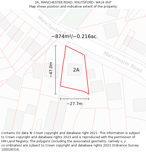 2A, MANCHESTER ROAD, KNUTSFORD, WA16 0NT: Plot and title map