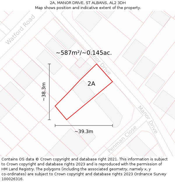 2A, MANOR DRIVE, ST ALBANS, AL2 3DH: Plot and title map