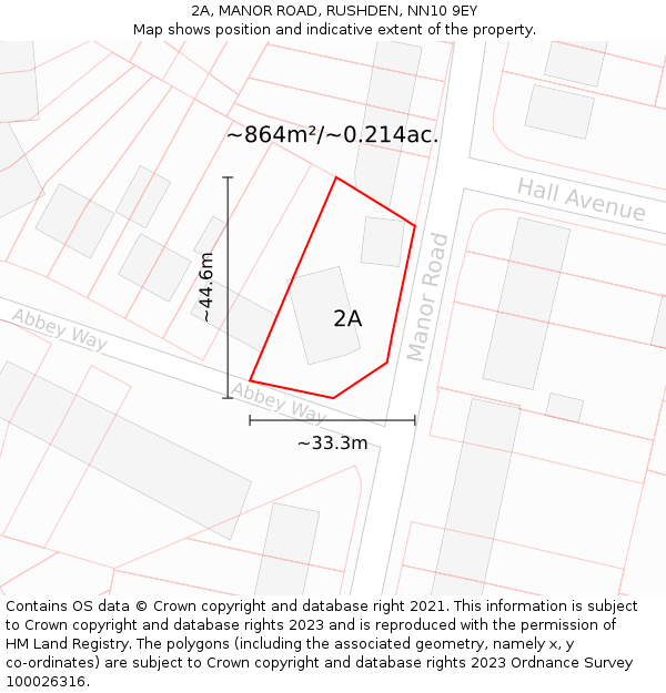 2A, MANOR ROAD, RUSHDEN, NN10 9EY: Plot and title map