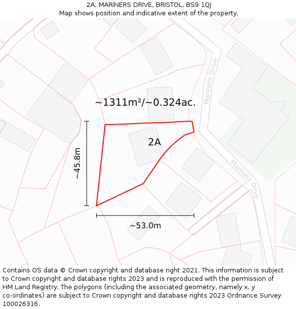 2A, MARINERS DRIVE, BRISTOL, BS9 1QJ: Plot and title map