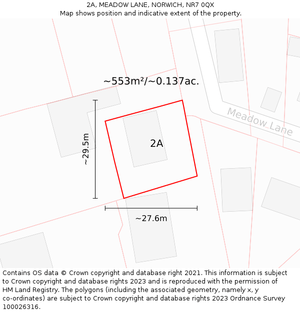 2A, MEADOW LANE, NORWICH, NR7 0QX: Plot and title map