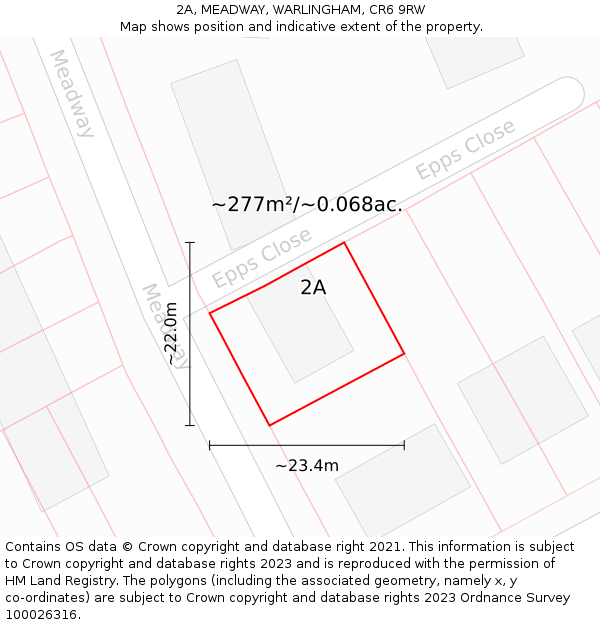 2A, MEADWAY, WARLINGHAM, CR6 9RW: Plot and title map