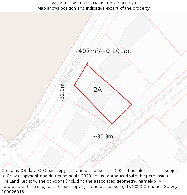 2A, MELLOW CLOSE, BANSTEAD, SM7 3QR: Plot and title map