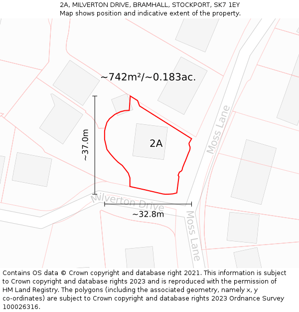 2A, MILVERTON DRIVE, BRAMHALL, STOCKPORT, SK7 1EY: Plot and title map