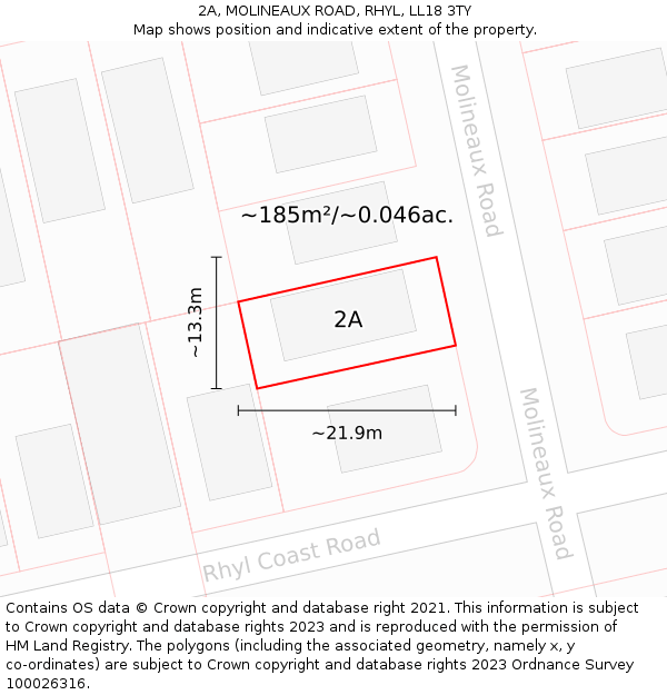 2A, MOLINEAUX ROAD, RHYL, LL18 3TY: Plot and title map