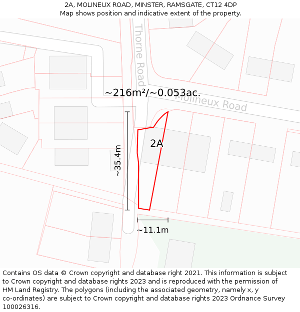 2A, MOLINEUX ROAD, MINSTER, RAMSGATE, CT12 4DP: Plot and title map