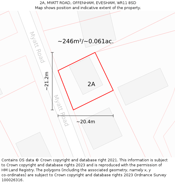 2A, MYATT ROAD, OFFENHAM, EVESHAM, WR11 8SD: Plot and title map