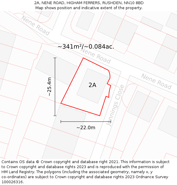 2A, NENE ROAD, HIGHAM FERRERS, RUSHDEN, NN10 8BD: Plot and title map