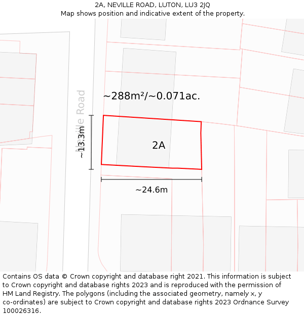 2A, NEVILLE ROAD, LUTON, LU3 2JQ: Plot and title map