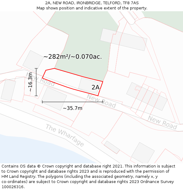 2A, NEW ROAD, IRONBRIDGE, TELFORD, TF8 7AS: Plot and title map