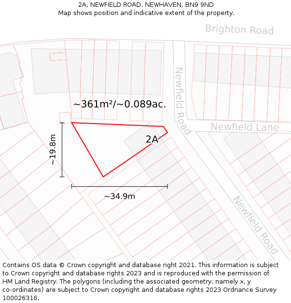 2A, NEWFIELD ROAD, NEWHAVEN, BN9 9ND: Plot and title map