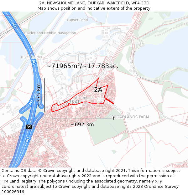2A, NEWSHOLME LANE, DURKAR, WAKEFIELD, WF4 3BD: Plot and title map