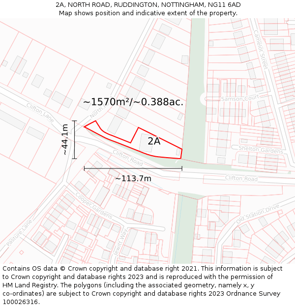 2A, NORTH ROAD, RUDDINGTON, NOTTINGHAM, NG11 6AD: Plot and title map