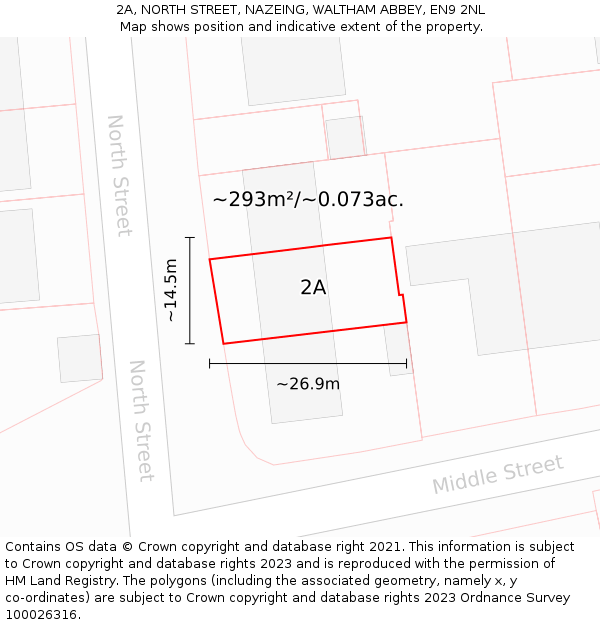 2A, NORTH STREET, NAZEING, WALTHAM ABBEY, EN9 2NL: Plot and title map