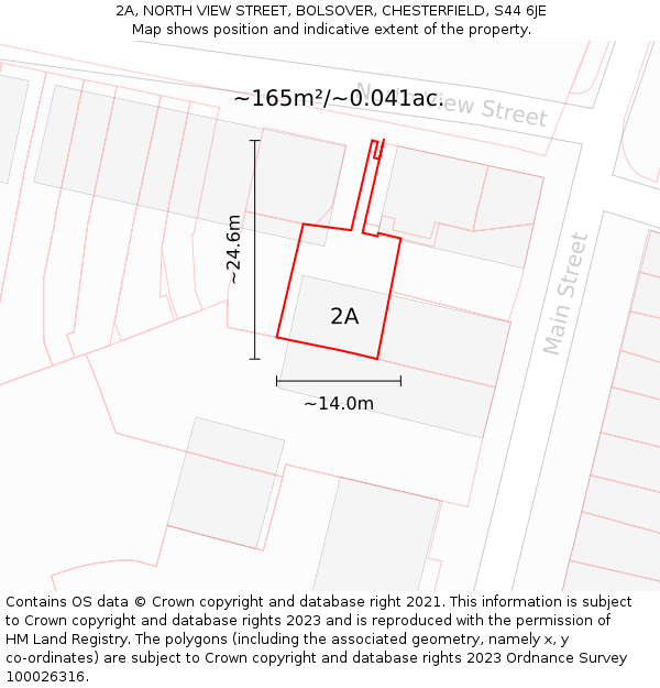 2A, NORTH VIEW STREET, BOLSOVER, CHESTERFIELD, S44 6JE: Plot and title map