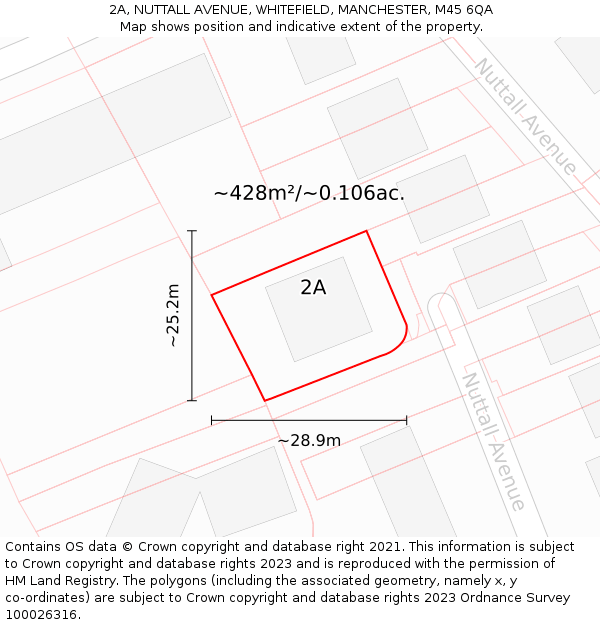 2A, NUTTALL AVENUE, WHITEFIELD, MANCHESTER, M45 6QA: Plot and title map