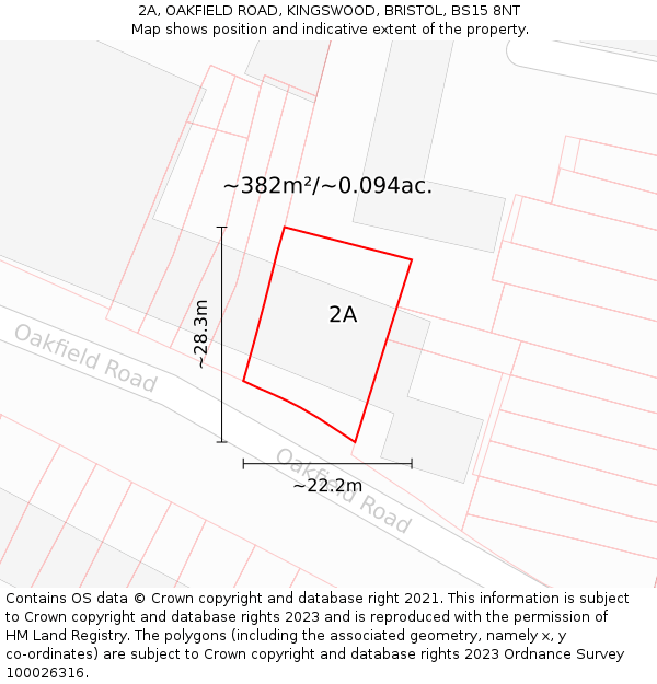 2A, OAKFIELD ROAD, KINGSWOOD, BRISTOL, BS15 8NT: Plot and title map