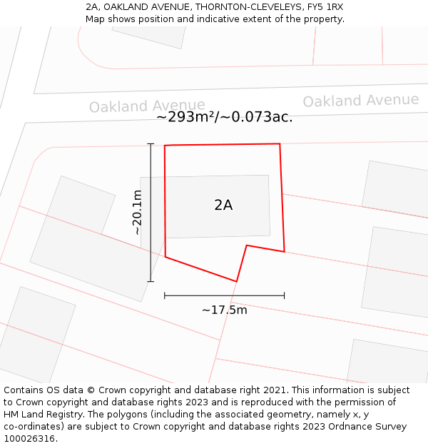 2A, OAKLAND AVENUE, THORNTON-CLEVELEYS, FY5 1RX: Plot and title map