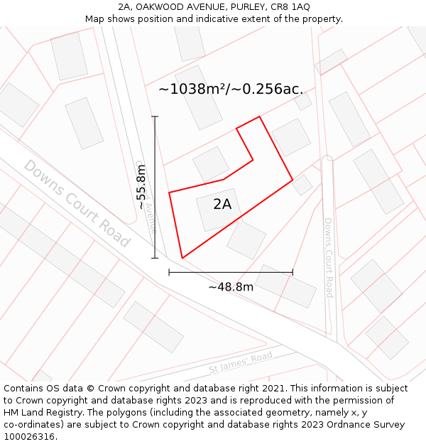 2A, OAKWOOD AVENUE, PURLEY, CR8 1AQ: Plot and title map