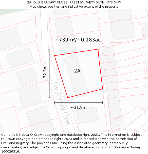 2A, OLD GRANARY CLOSE, PRESTON, WEYMOUTH, DT3 6HW: Plot and title map