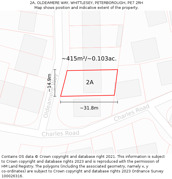 2A, OLDEAMERE WAY, WHITTLESEY, PETERBOROUGH, PE7 2RH: Plot and title map