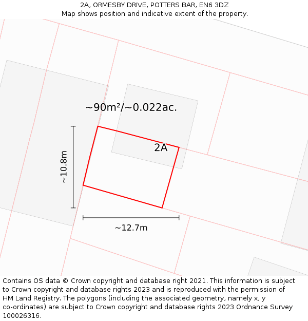 2A, ORMESBY DRIVE, POTTERS BAR, EN6 3DZ: Plot and title map