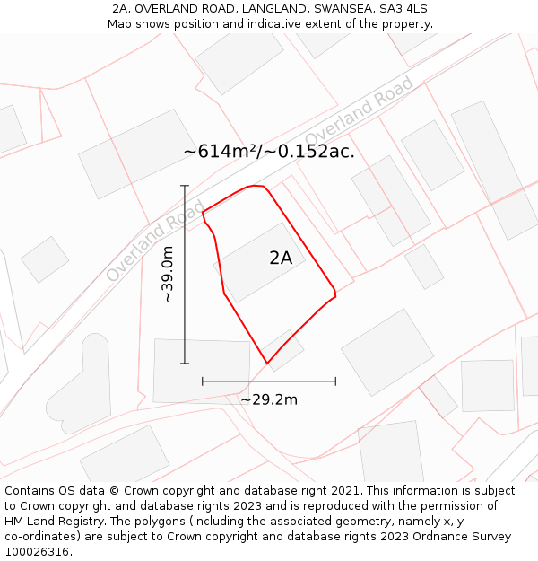 2A, OVERLAND ROAD, LANGLAND, SWANSEA, SA3 4LS: Plot and title map