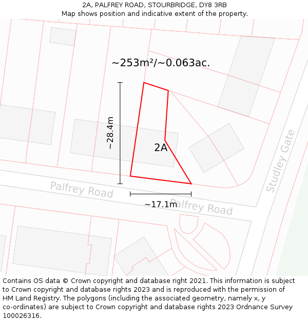 2A, PALFREY ROAD, STOURBRIDGE, DY8 3RB: Plot and title map