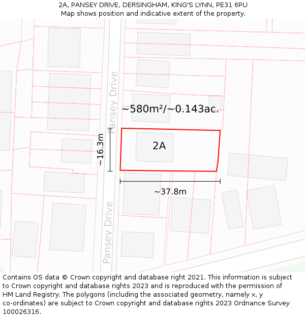 2A, PANSEY DRIVE, DERSINGHAM, KING'S LYNN, PE31 6PU: Plot and title map