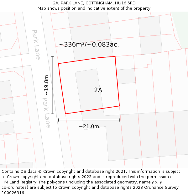 2A, PARK LANE, COTTINGHAM, HU16 5RD: Plot and title map