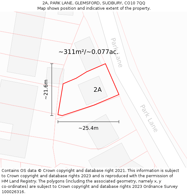 2A, PARK LANE, GLEMSFORD, SUDBURY, CO10 7QQ: Plot and title map