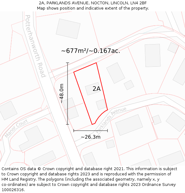 2A, PARKLANDS AVENUE, NOCTON, LINCOLN, LN4 2BF: Plot and title map