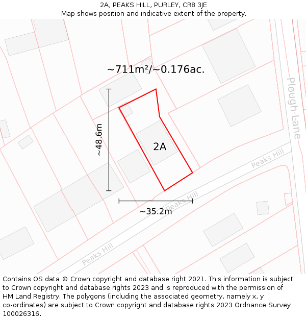 2A, PEAKS HILL, PURLEY, CR8 3JE: Plot and title map