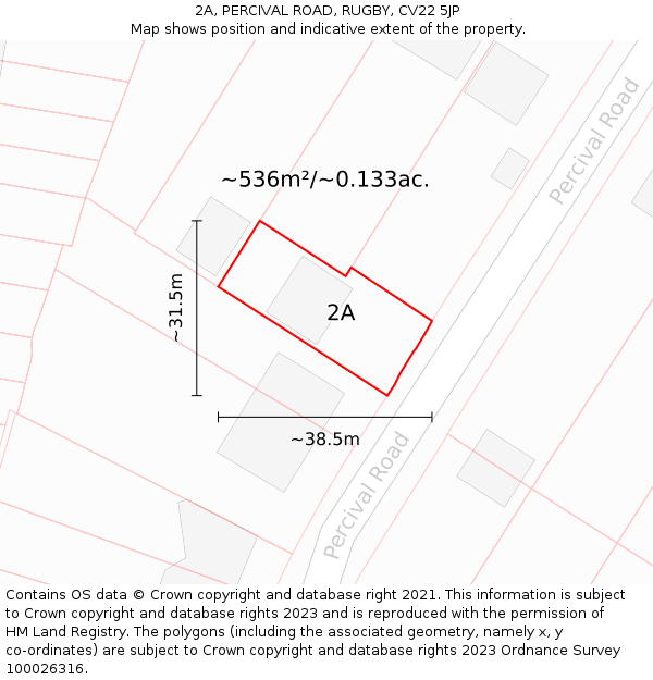 2A, PERCIVAL ROAD, RUGBY, CV22 5JP: Plot and title map