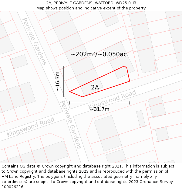 2A, PERIVALE GARDENS, WATFORD, WD25 0HR: Plot and title map